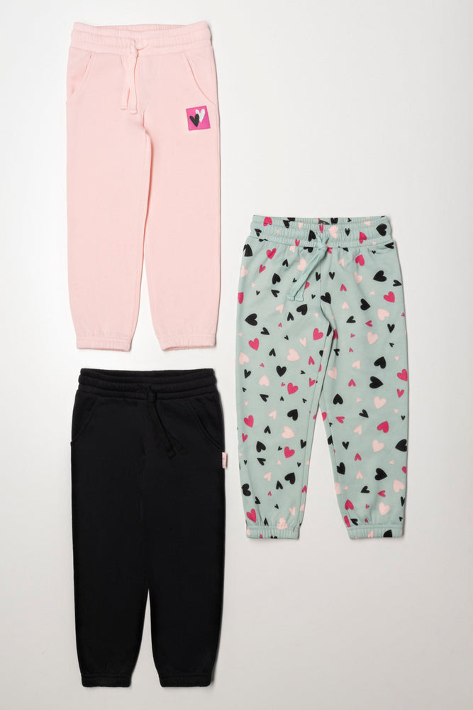 3 Pack Heart Trackpants Black, Green And Pink