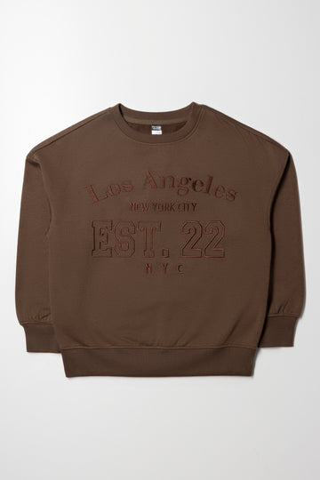 Oversized Embroidered Crew Neck Brown
