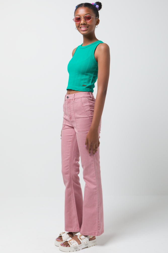 Flare Leg Cargo Denim Jeans Pink (2)
