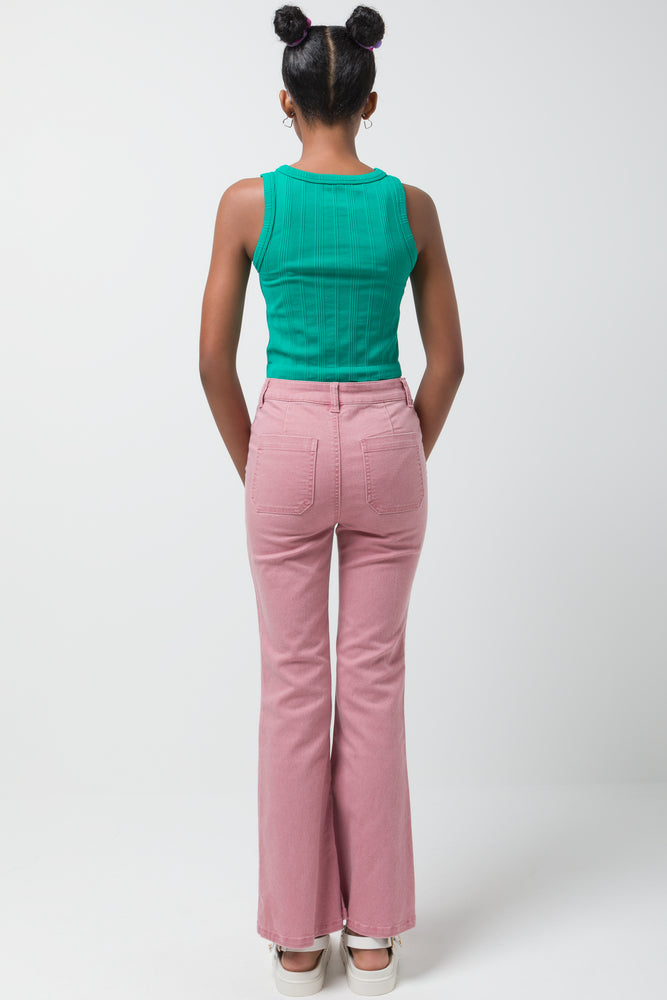 Flare Leg Cargo Denim Jeans Pink (3)