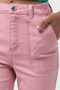 Flare Leg Cargo Denim Jeans Pink (4)
