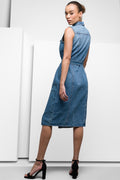 Sleeveless Belted Denim Dress Blue (2)