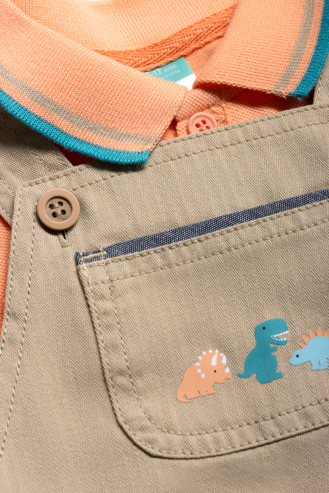 Dinosaur Dungaree Set Coral