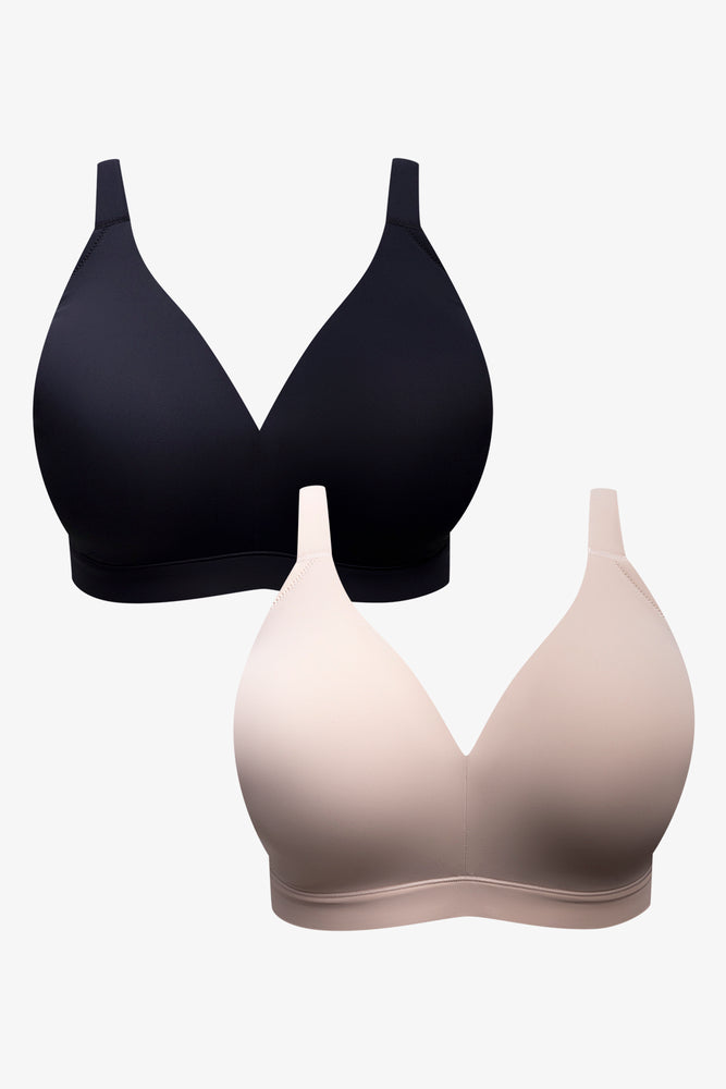 2 Pack Smooth Padded Wirefree Bras Black And Natural