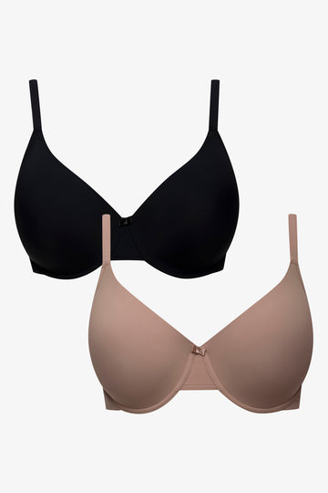 Plus Size 2 Pack T-Shirt Bras Black And Natural
