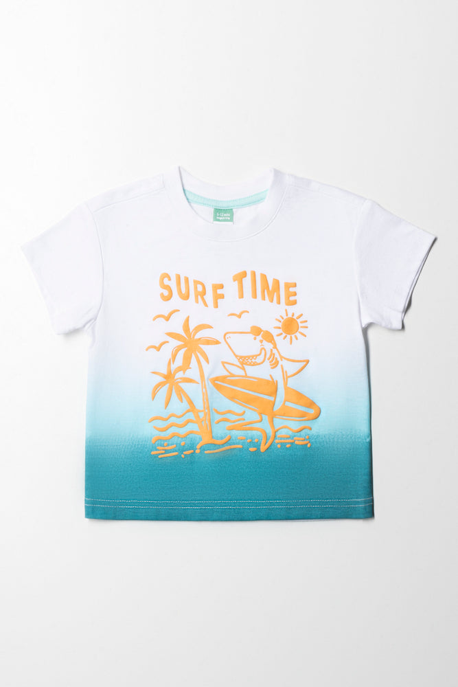 Surf Time Ombre Short Sleeve T-Shirt White And Blue