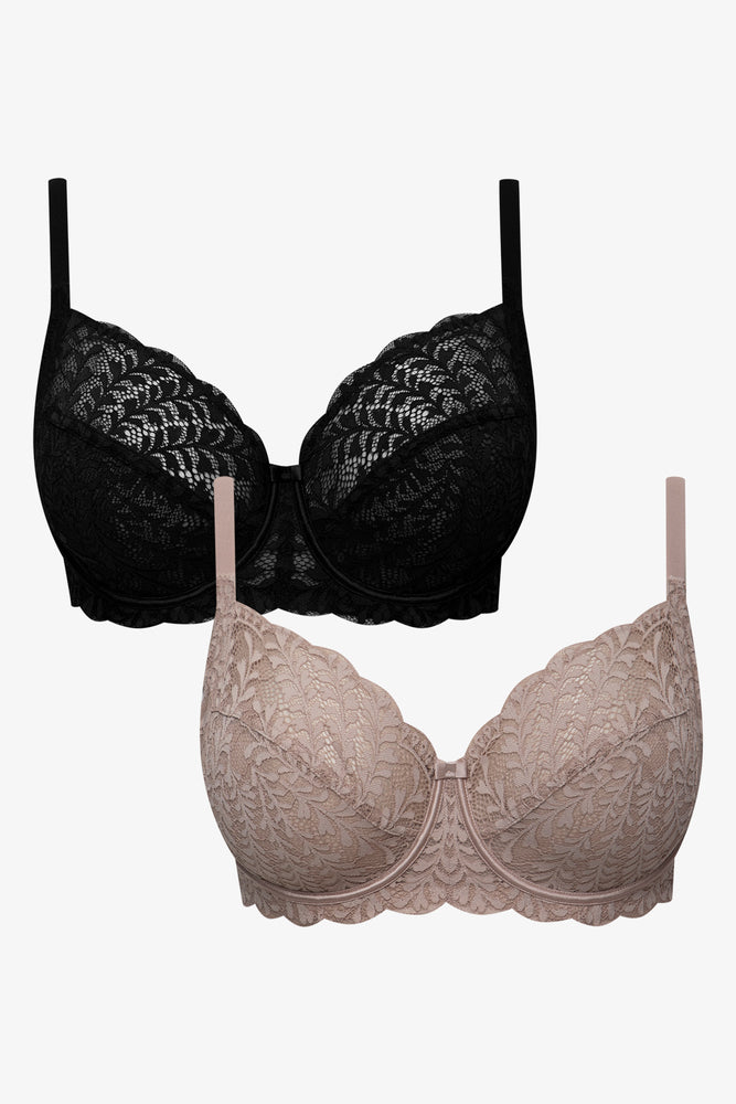 Plus Size 2 Pack Non Padded Underwire Bras Black And Natural