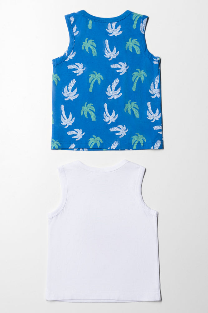 2 Pack Sleeveless T Shirts Blue And White
