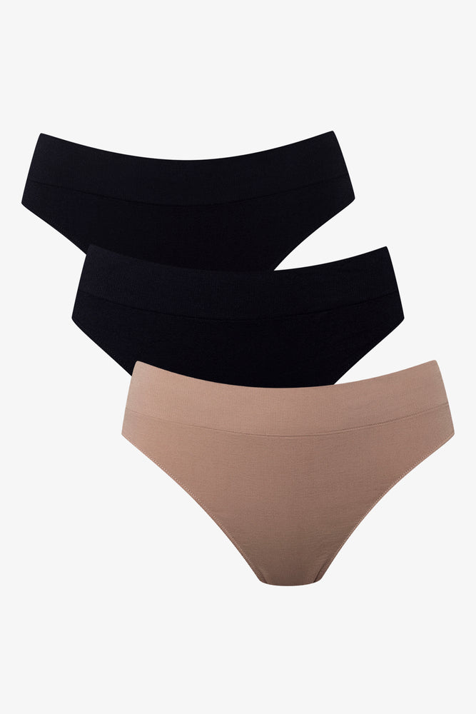 3 Pack Seamfree Lace Brazillian Panties Black And Natural