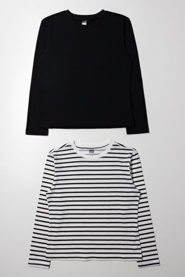 2 Pack Stripe Crew Neck T-Shirts Black And White