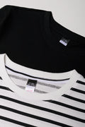 2 Pack Stripe Crew Neck T-Shirts Black And White (1)