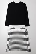 2 Pack Stripe Crew Neck T-Shirts Black And White (2)