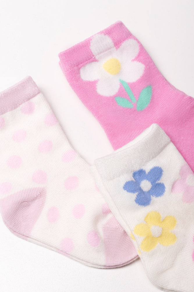 3 Pack Flower Socks Multi