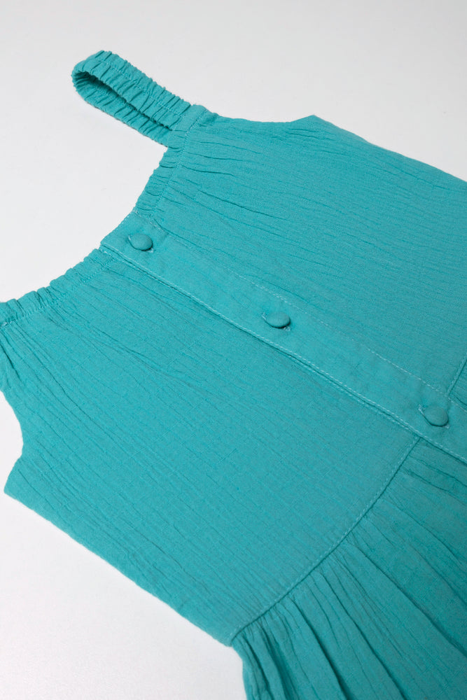 Button Down Tiered Dress Teal
