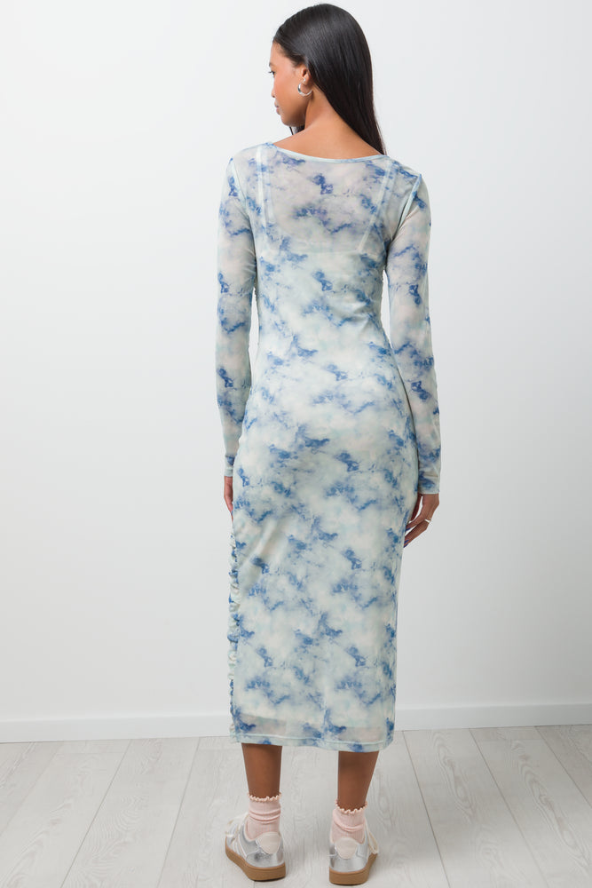 Long Sleeve Mesh Dress White & Blue (2)
