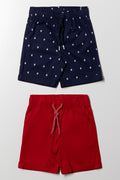 2 Pack Woven Shorts Red And Navy