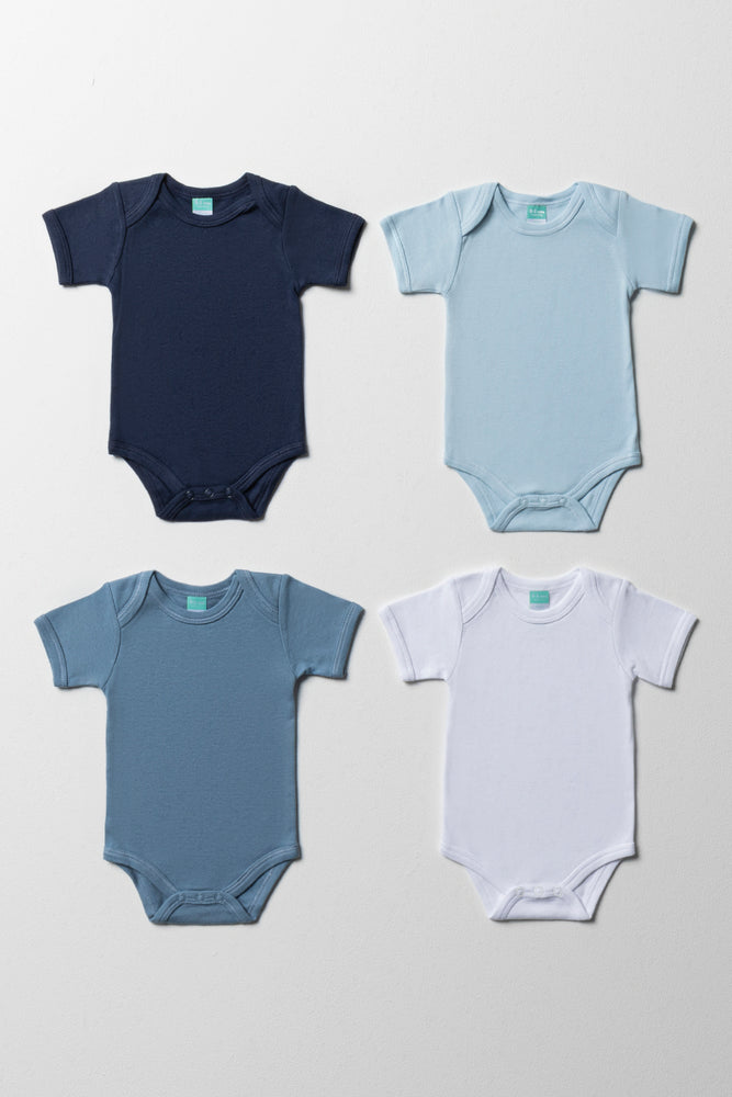 4 Pack Short Sleeve Bodyvests Blue And White