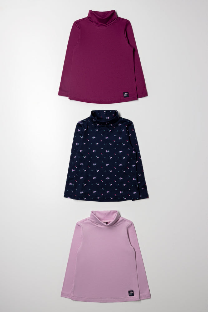 3 Pack Floral Polonecks Navy, Purple And Burgundy