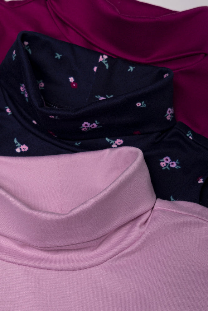 3 Pack Floral Polonecks Navy, Purple And Burgundy (1)