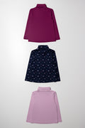 3 Pack Floral Polonecks Navy, Purple And Burgundy (3)