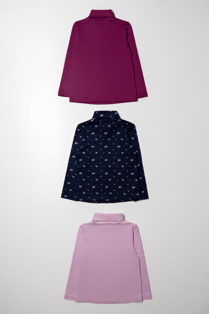 3 Pack Floral Polonecks Navy, Purple And Burgundy (3)