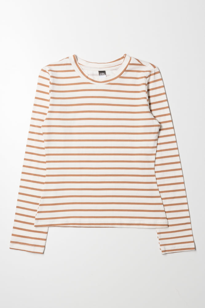 Stripe Crew Neck Long Sleeve T-Shirt Natural