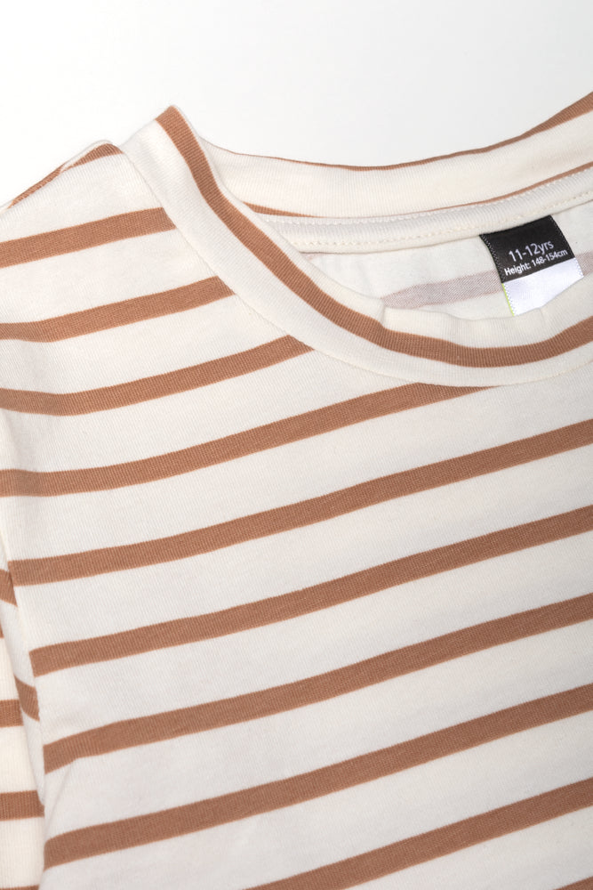 Stripe Crew Neck Long Sleeve T-Shirt Natural