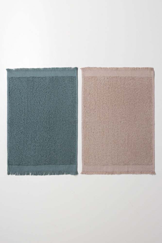 2 Pack Fringed Guest Towel Blue And Natural