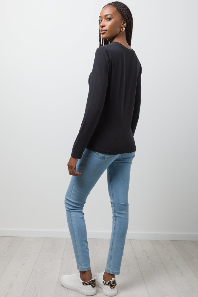 Long Sleeve Crew Neck T-Shirt Black (2)