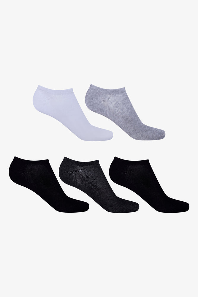 5 Pack Low Cut Socks Black, White & Grey