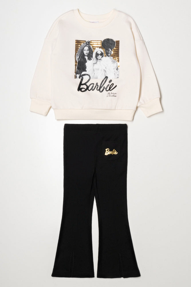 Barbie Tracktop And Flare Legging Set Cream And Black
