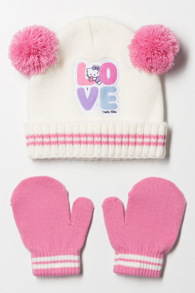 Hello Kitty 2 Piece Hat Set Pink And White