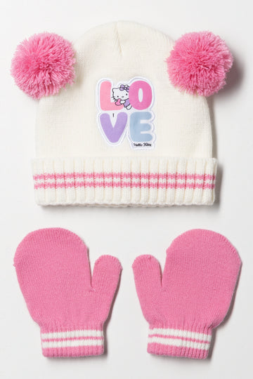 Hello Kitty 2 Piece Hat Set Pink And White