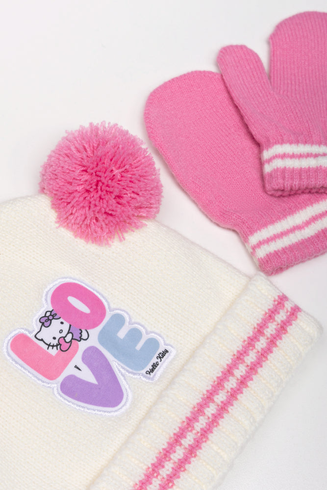 Hello Kitty 2 Piece Hat Set Pink And White