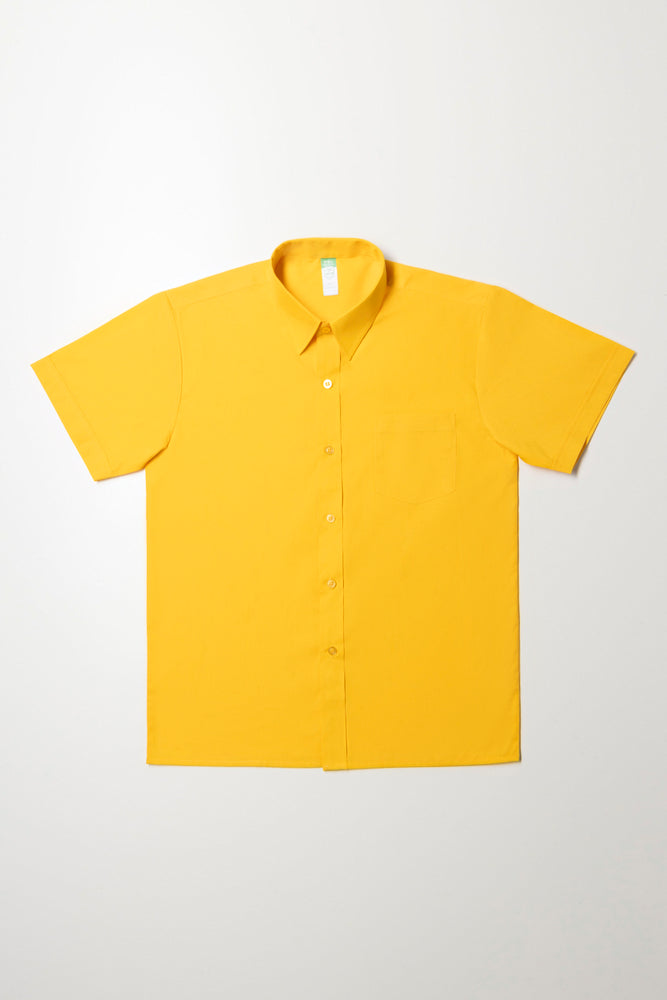 Primary School Short Sleeve Raised Collar Shirt Yellow