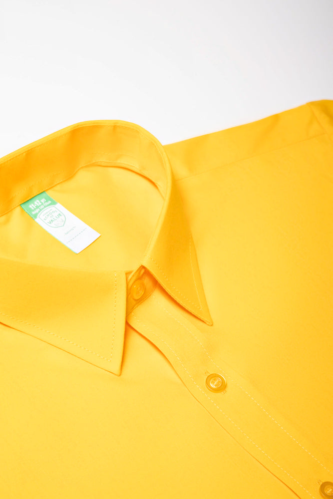 Primary School Short Sleeve Raised Collar Shirt Yellow
