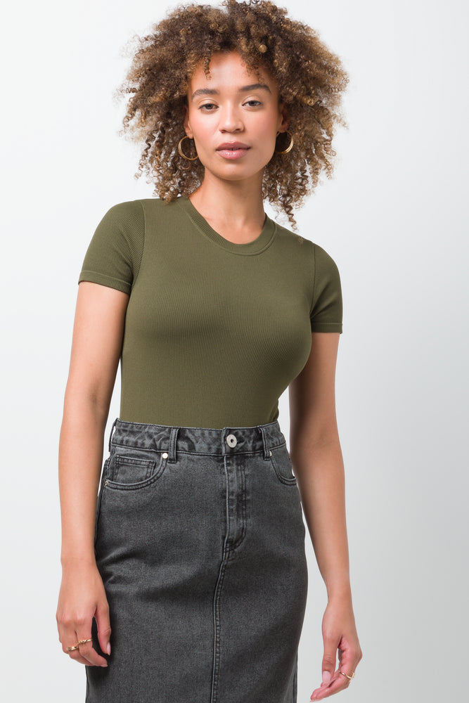 Rib Seamless Bodysuit Green