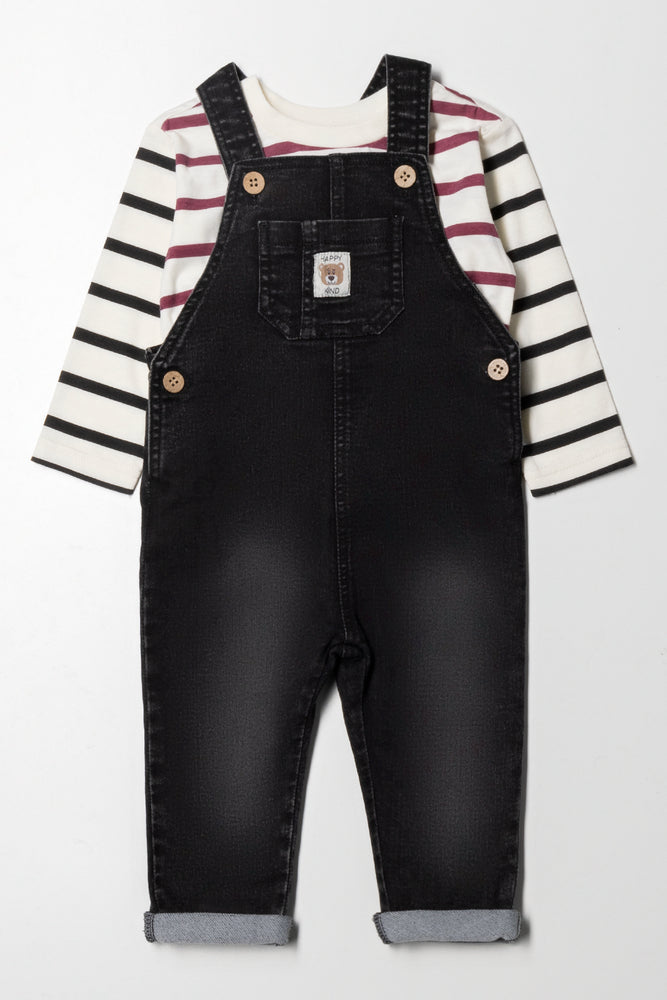 Denim Dungaree Set Black