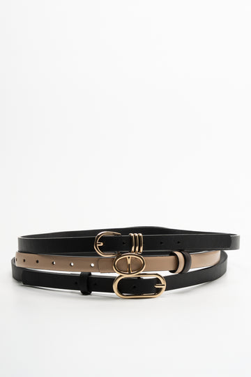 Croc and Plain 3 Pack Belts Black & Natural