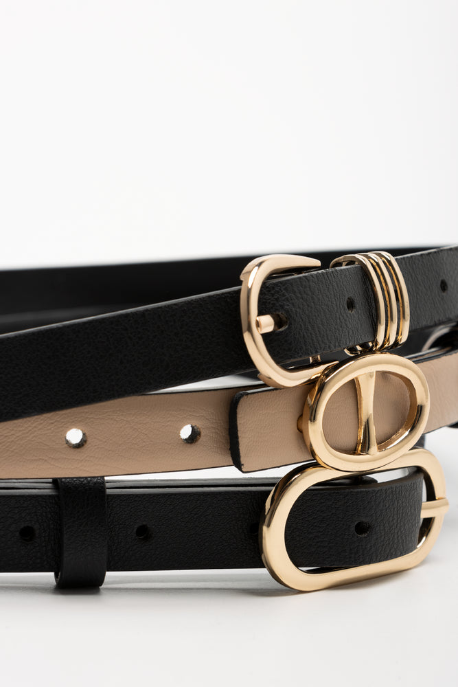 Croc and Plain 3 Pack Belts Black & Natural (1)