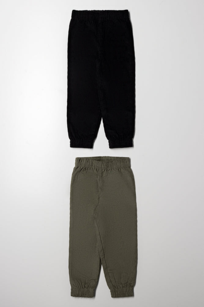 2 Pack Corduroy Cuffed Pants Black And Green