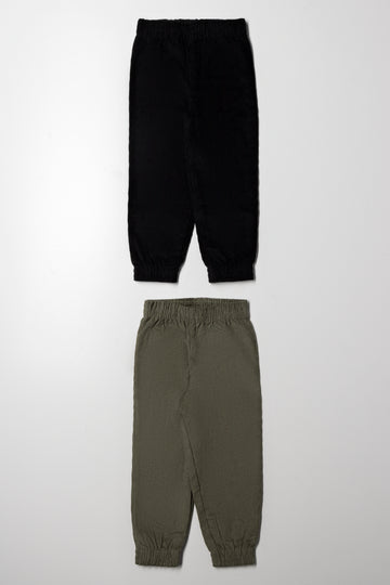 2 Pack Corduroy Cuffed Pants Black And Green