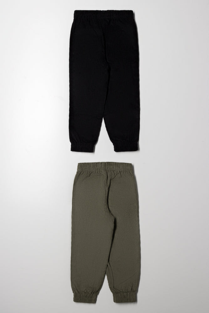 2 Pack Corduroy Cuffed Pants Black And Green (2)