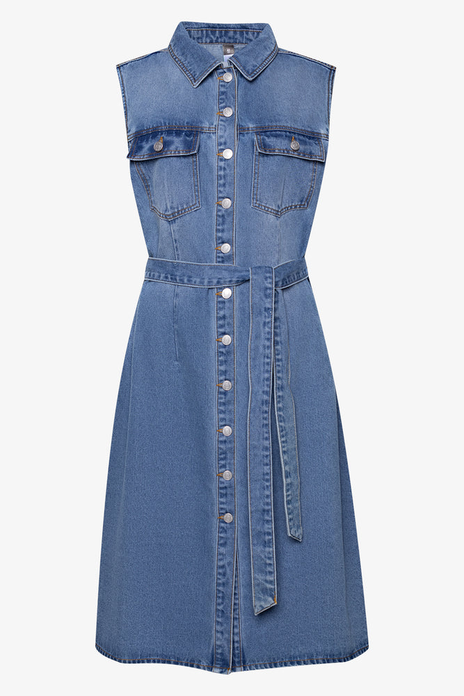 Sleeveless Denim Dress Light Blue