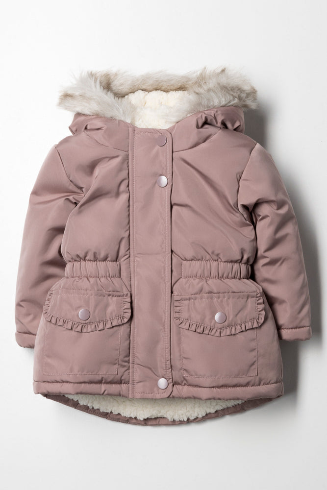 Hooded Parka Jacket With Fur Purple