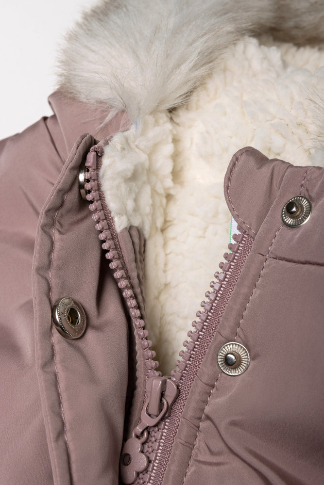 Hooded Parka Jacket With Fur Purple