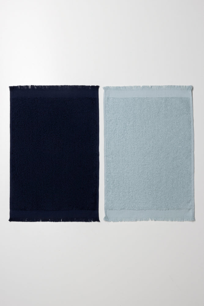2 Pack Fringed Guest Towel Navy And Light Blue