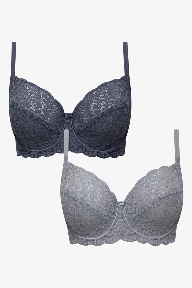 2 Pack Lace Non Padded Underwire Bras Blue And Grey
