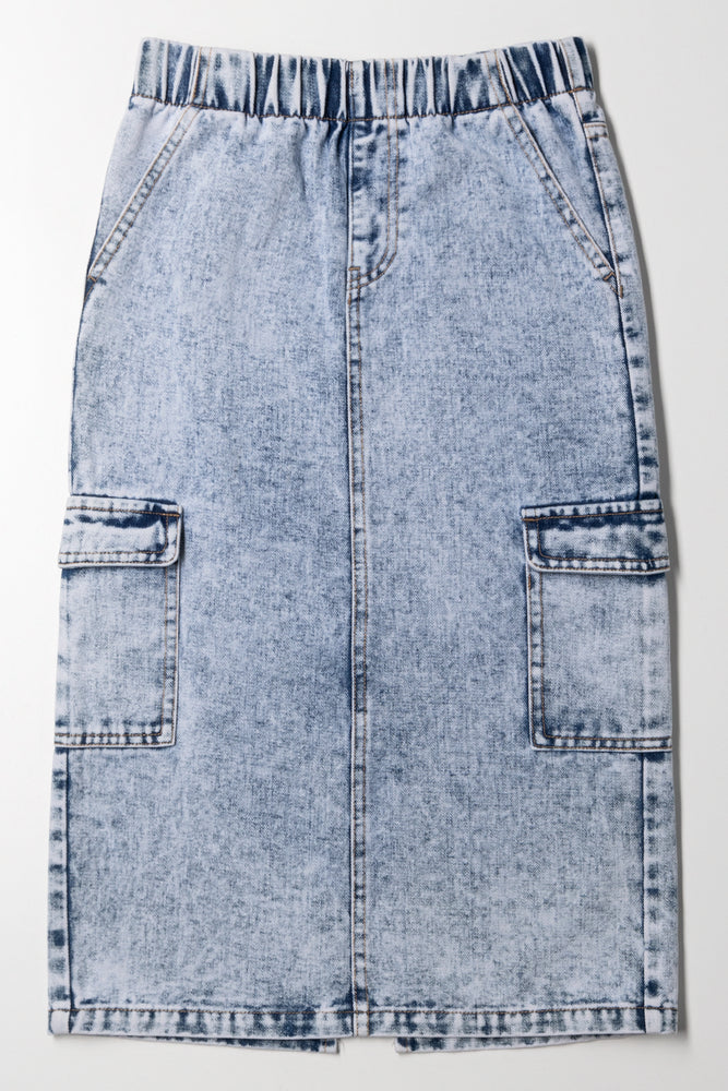 Cargo Denim Skirt Blue