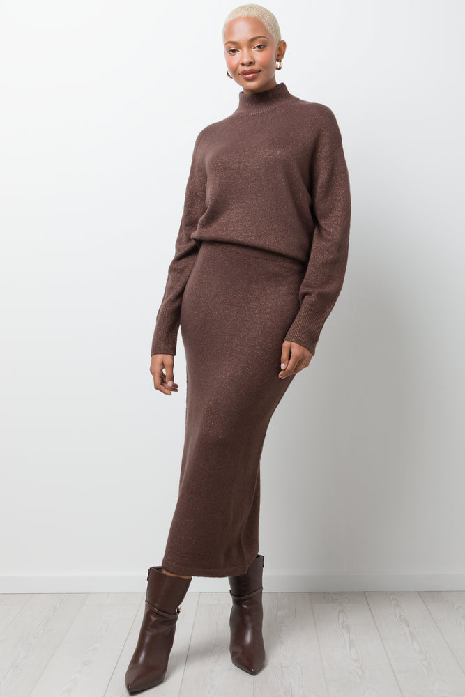 Lurex Midi Skirt Brown